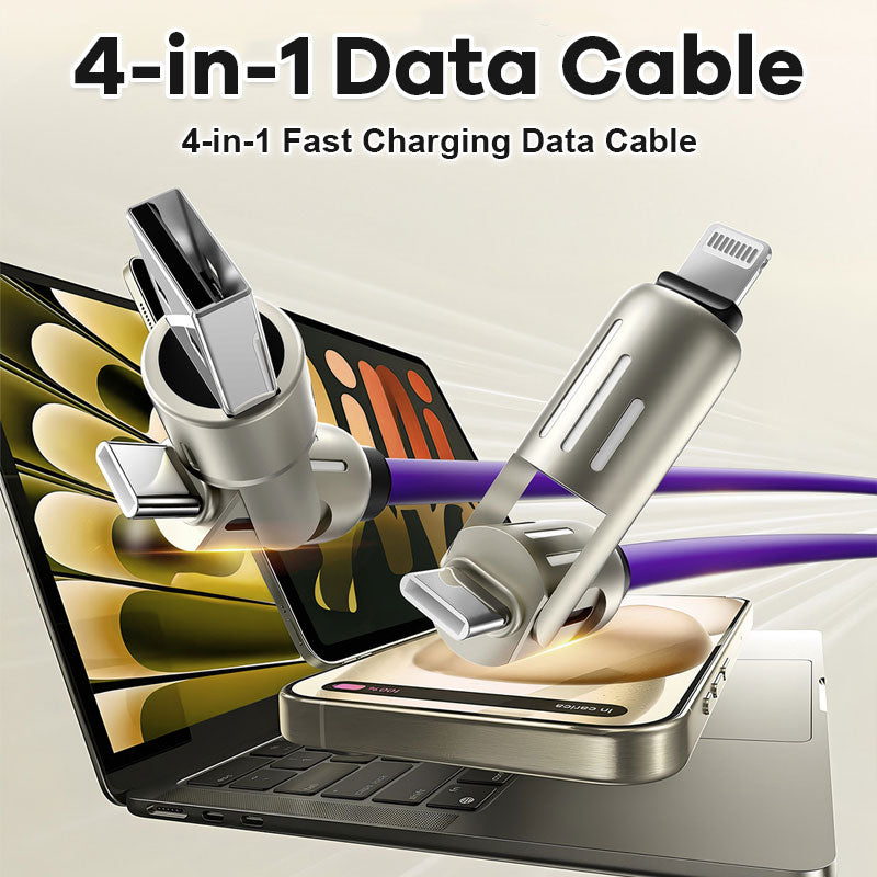 2024 new 240w 4-in-1 fast charging seven-color breathing light data cable