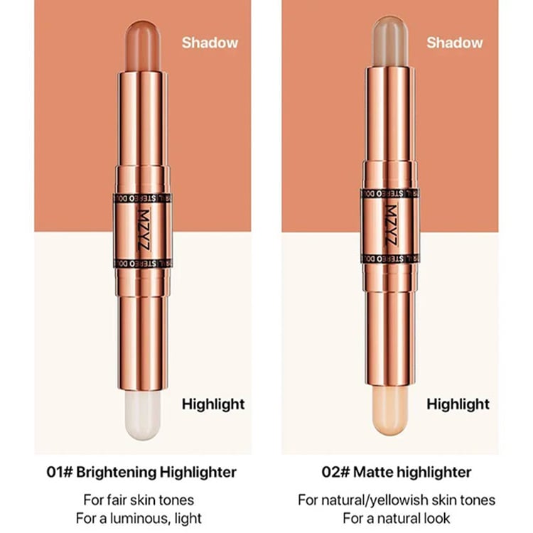 Double Head Makeup Stick-Highlighter & Contour-Fast and simple operation for beginners, makeup like a pro